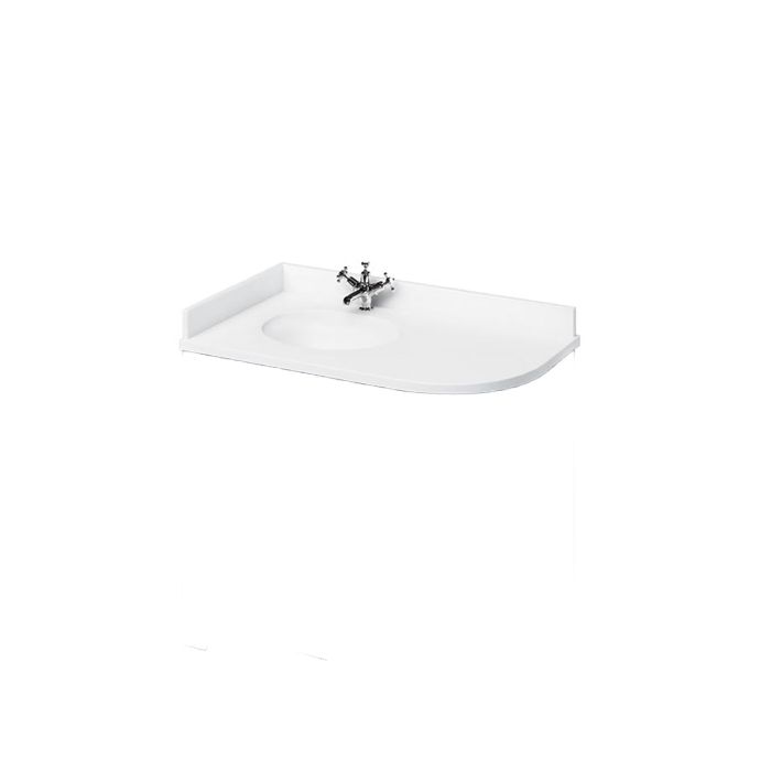 Burlington Minerva Worktop with White Vanity Bowl 100 x 55cm Left Hand - White