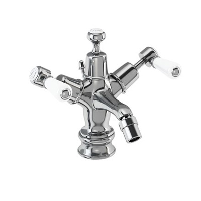 Burlington Kensington Regent Quarter Turn Bidet Mixer with Pop-Up Waste - Chrome / White